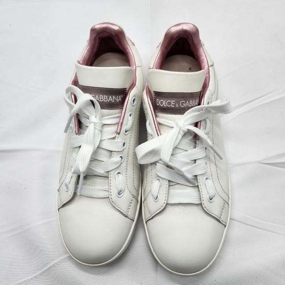 Dolce & Gabbana Shoes - Authenticated Dolce & Gabbana Women Pink & White Sneakers Shoes Size 7/37.5